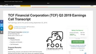 
                            8. TCF Financial Corporation (TCF) Q3 2019 Earnings Call ... - Tcf Loan Portal