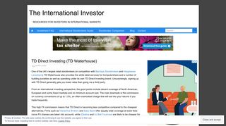
TD Direct Investing (TD Waterhouse) – The International Investor  
