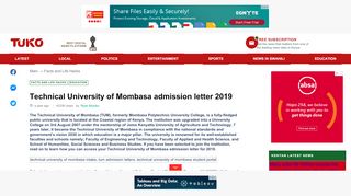 
                            8. Technical University of Mombasa admission letter 2019 ▷ Tuko.co.ke - Technical University Of Mombasa Student Portal