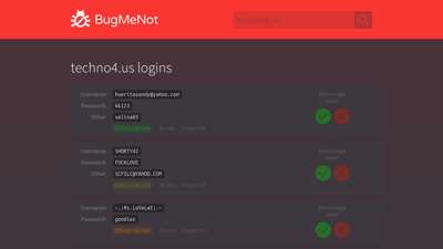 techno4.us passwords - BugMeNot