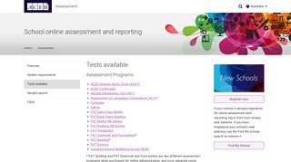 
Tests available - Online assessment and reporting - ACER  
