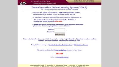 
                            8. Texas Occupations Online Licensing System (TOOLS)