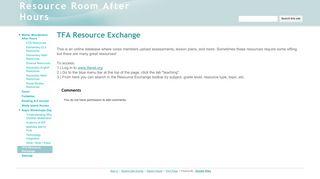 TFA Resource Exchange - Resource Room After Hours - Tfanet Portal