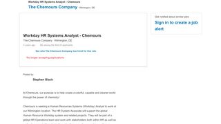 
                            6. The Chemours Company hiring Workday HR Systems Analyst ... - Chemours Workday Login