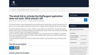 
                            5. The email link to activate the MyPeugeot application does not ... - My Peugeot Login