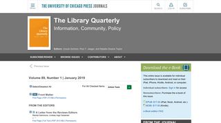 
                            8. The Library Quarterly - Chicago Journals - University of Chicago - Lq University Portal