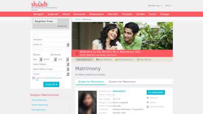 
                            6. The No.1 Matrimony & Matrimonial Site Shaadi.com