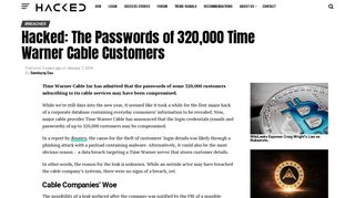 
                            7. The Passwords of 320,000 Time Warner Cable ... - Hacked - Spectrum Tv Login Hack