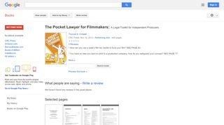 
                            7. The Pocket Lawyer for Filmmakers: A Legal Toolkit for ... - Http Www Createspace Com Portal Jsp