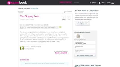 
                            7. The Singing Zone Complaint 356277 Scambook