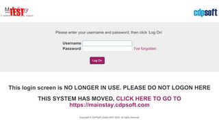
                            4. This login screen is NO LONGER IN USE. PLEASE DO NOT LOGON ... - Mainstay Portal