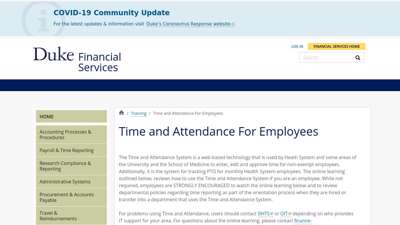 Time and Attendance For Employees  Financial Services  Duke