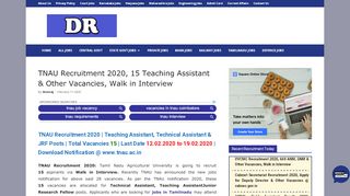
                            4. TNAU Recruitment 2019, Technician & Other Vacancies, Walk in ... - Tnau Job Portal