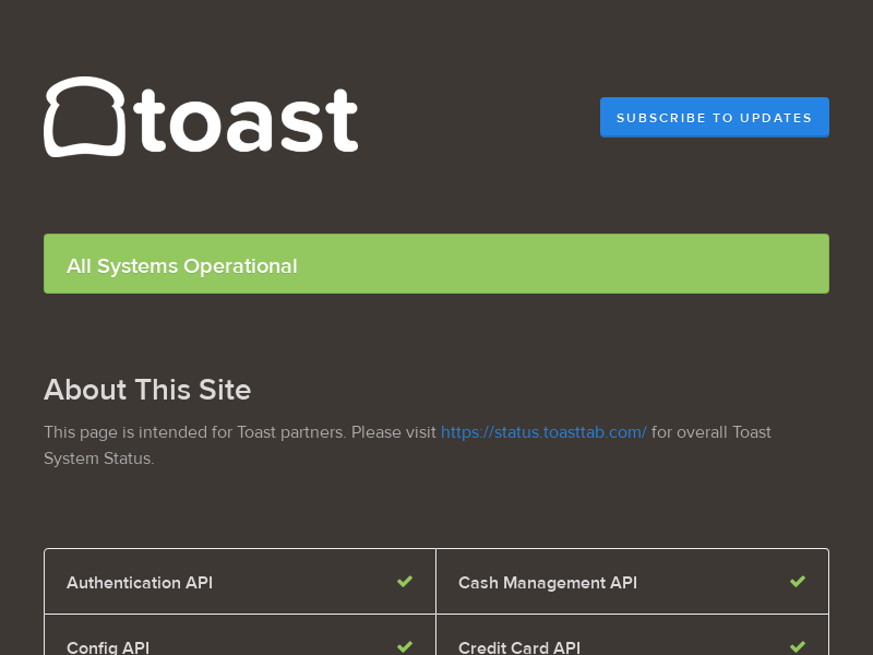 
                            10. Toast API Status
