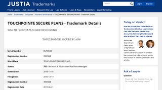 
                            3. touchpointe secure plans - Justia Trademarks - Touchpointe Secure Plans Portal