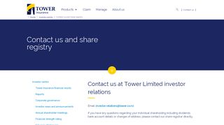 
Tower Investor centre | Contact Us | Tower Insurance  
