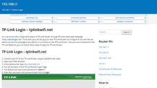 TP-Link Login - tplinkwifi.net - 192.168.l.l - Tp Link Portal Net Admin