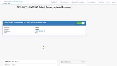 TP-LINK TL-WA801ND Default Router Login and Password