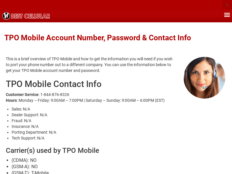 
                            1. TPO Mobile Account Number, Password & Contact Info