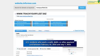
                            1. trackyourfleet.biz at Website Informer. Login. Visit Trackyourfleet. - Track Your Fleet Biz Site Login