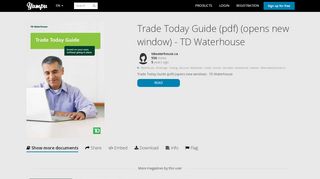 Trade Today Guide (pdf) (opens new window) - TD Waterhouse - Td Waterhouse Eservices Portal