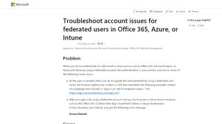 
Troubleshoot account issues for federated users in Office 365, Azure ...
