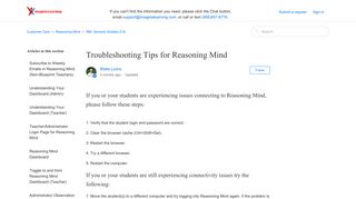 
                            8. Troubleshooting Tips for Reasoning Mind – Customer Care - My Reasoning Mind Portal