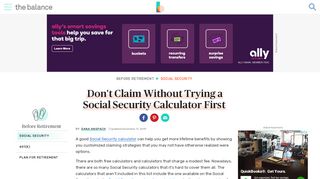 
                            8. Try a Social Security Calculator Before Claiming - The Balance - Social Security Timing Advisor Portal