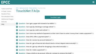 
Tuition and Fees - TouchNet FAQs - EPCC  
