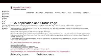 UGA Application and Status Page