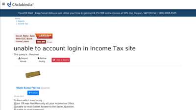unable to account login in Income Tax site [Resolved]