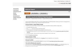 
                            4. Unable to log into the DataCash Reporting System - Datacash Portal