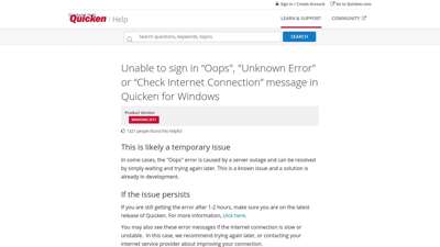 Unable to sign in “Oops", "Unknown Error ... - quicken.com