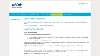 
                            8. Unum's - Frequently Asked Questions - EyeMed - Unum Vision Portal