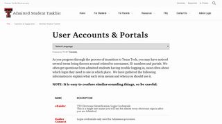 
User Accounts & Portals - Texas Tech University
