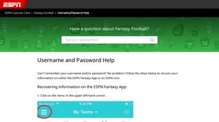 
                            1. Username and Password Help – ESPN Customer Care - Espn Portal Password