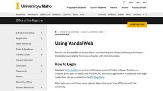
Using VandalWeb - University of Idaho
