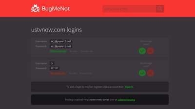 ustvnow.com passwords - BugMeNot