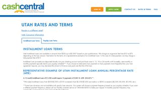 
                            6. Utah Rates and Terms - Cash Central - Cashcentral Com N Portal Ut