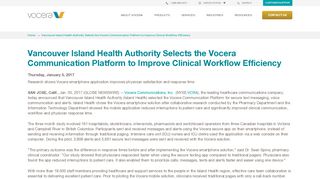 
Vancouver Island Health Authority Selects the Vocera ...  
