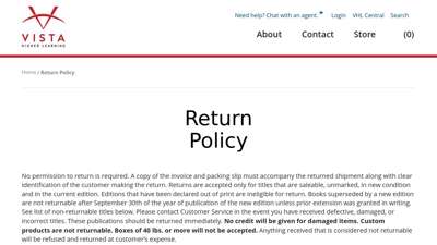 VHL Return Policy - Vista Higher Learning