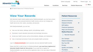 
                            2. View Your Records | Adventist Health Castle - My Adventist Portal