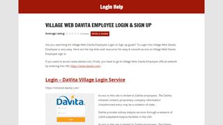 Village Web Davita Employee Login & sign in guide, easy ... - Www Davita Employee Portal