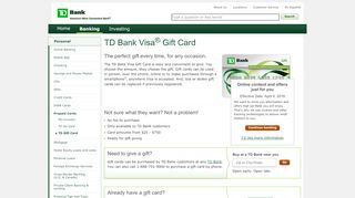 
Visa Gift Card Information - Register Your Gift Cards ... - TD Bank
