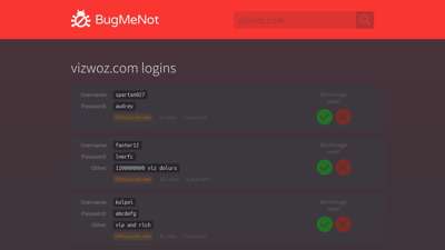 vizwoz.com passwords - BugMeNot