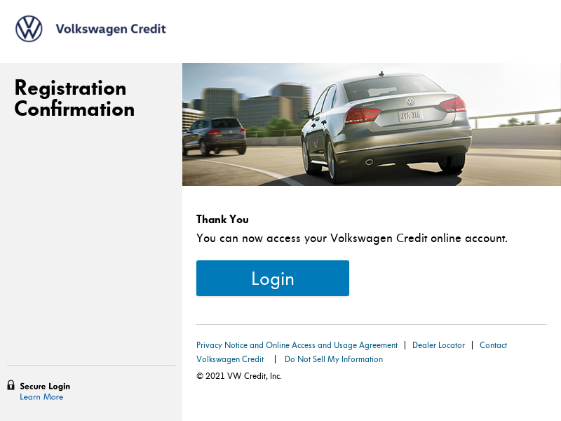 
                            5. Volkswagen Credit -- Registration Confirmation