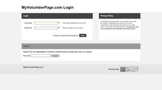 
VOLUNTEER Login - MyImpactPage - Login - Better Impact  
