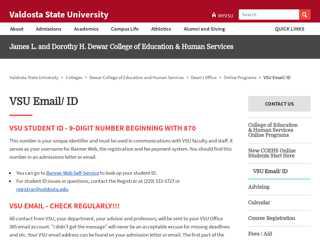 
                            9. VSU Email/ ID - Valdosta State University