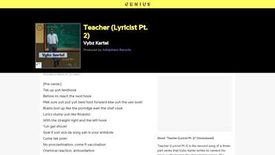 
                            7. Vybz Kartel – Teacher (Lyricist Pt. 2) Lyrics Genius Lyrics