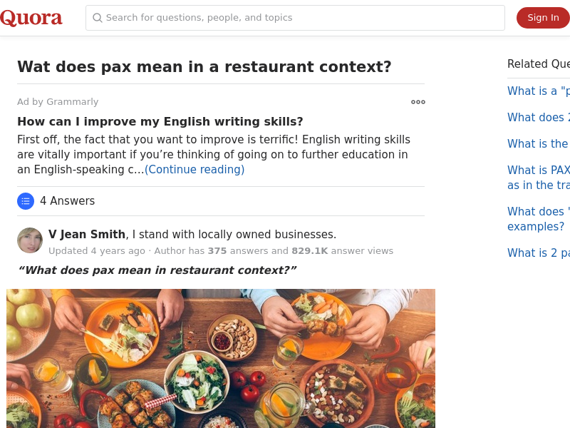 
                            2. Wat does pax mean in a restaurant context? - Quora